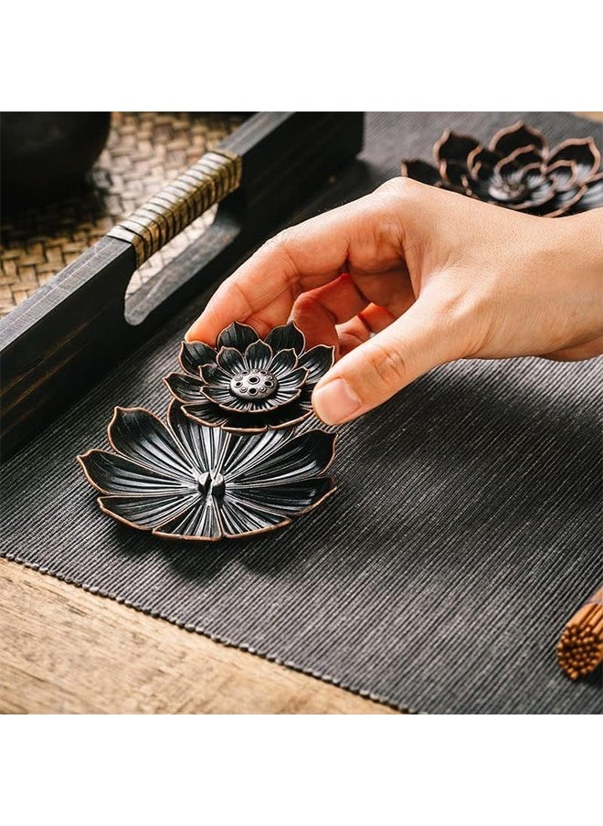 Generic Incense Burner Incense Holder, Metal Brass Lotus Vintage Incense Stick Holder Tray Incense Stick Stick Ash Catcher, Yoga Meditation Home Office Decoration (Bronze)  - Image 3