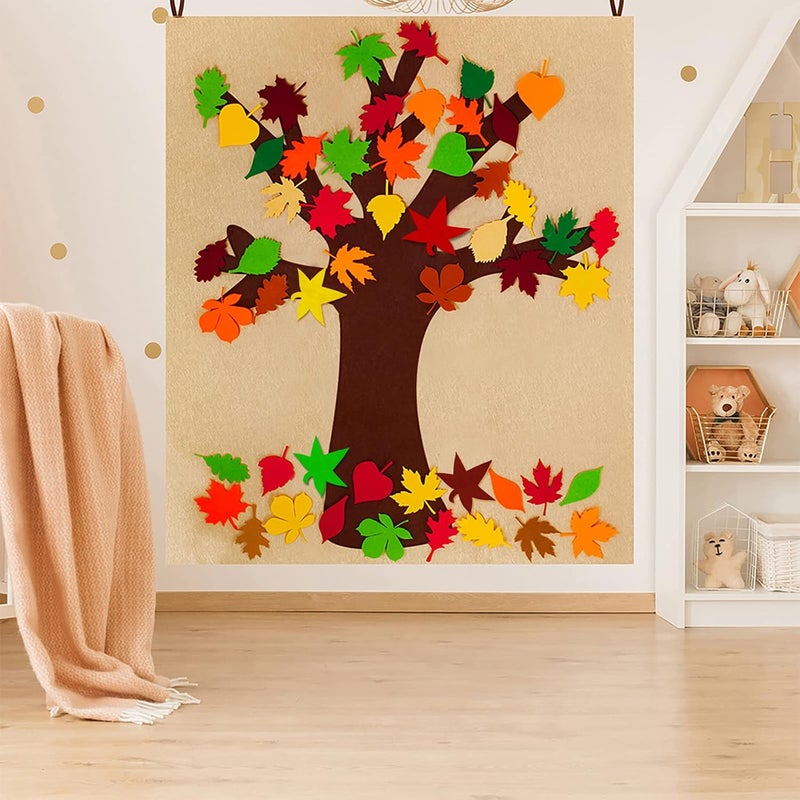 Supla Fall Tree of Thanks Craft Kit Felt Fall Tree Board with 52 pcs Detachable Autumn Leaf Ornaments Autumn Bulletin Board for Kids Classroom Craft Thanksgiving Activity - Image 5