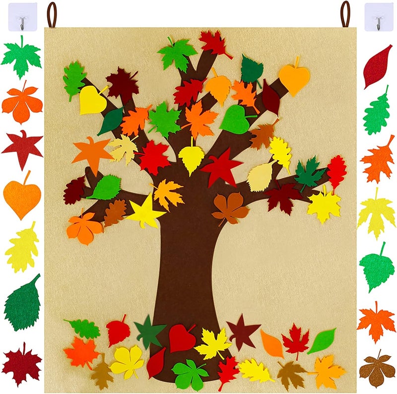 Supla Fall Tree of Thanks Craft Kit Felt Fall Tree Board with 52 pcs Detachable Autumn Leaf Ornaments Autumn Bulletin Board for Kids Classroom Craft Thanksgiving Activity - Image 1