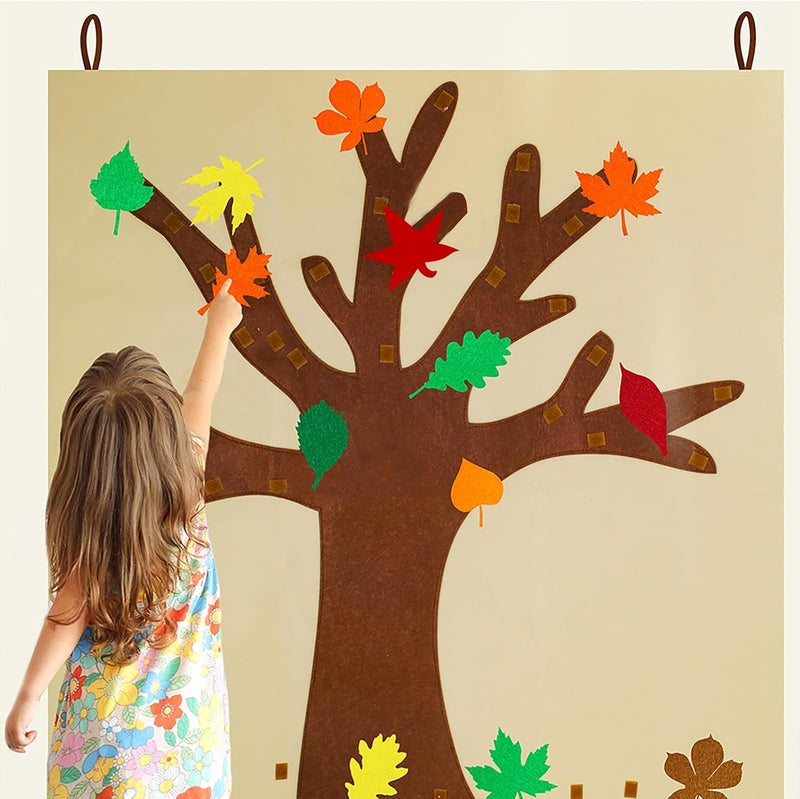 Supla Fall Tree of Thanks Craft Kit Felt Fall Tree Board with 52 pcs Detachable Autumn Leaf Ornaments Autumn Bulletin Board for Kids Classroom Craft Thanksgiving Activity - Image 3