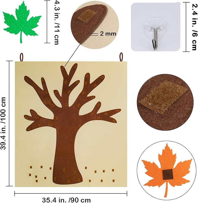 Supla Fall Tree of Thanks Craft Kit Felt Fall Tree Board with 52 pcs Detachable Autumn Leaf Ornaments Autumn Bulletin Board for Kids Classroom Craft Thanksgiving Activity - Image 2