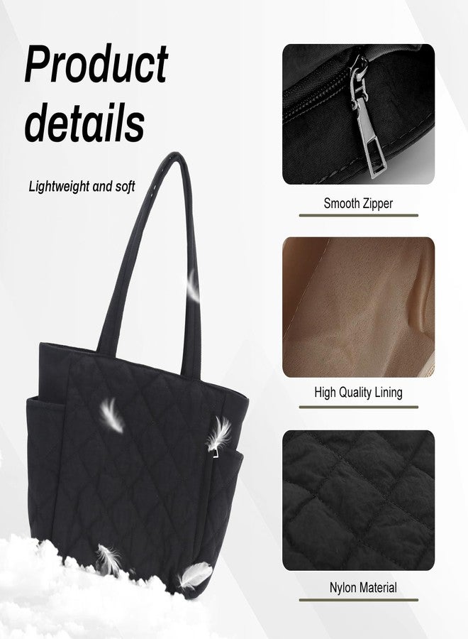 SUKUTU Women Puffy Padded Tote - Lightweight Puffer Quilted Shoulder Bag - Work Bag - Large Purse with Zipper - Image 5