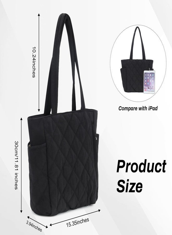 SUKUTU Women Puffy Padded Tote - Lightweight Puffer Quilted Shoulder Bag - Work Bag - Large Purse with Zipper - Image 3