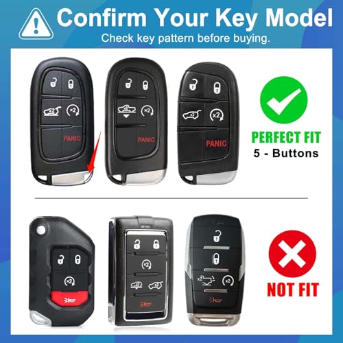 AAWQVRG Key Fob Cover for Jeep - Premium Soft TPU Shell Full Protection Case with Keychain, Fits Grand Cherokee Compass Renegade Chrysler Dodge RAM Durango Challenger Journey Dart Fiat, Pink, 5-Button - Image 2