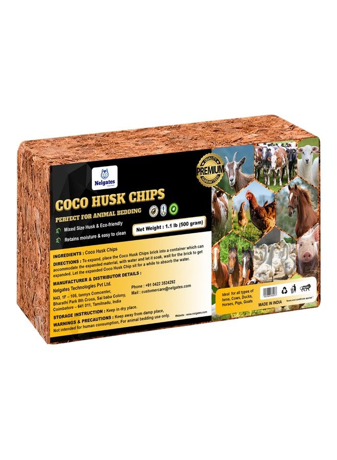 Nelgates Coconut Husk Chips for Reptile, Horse, Cow, Pig, Goat Bedding, Natural Coco Coir Bricks (500g) - Image 1