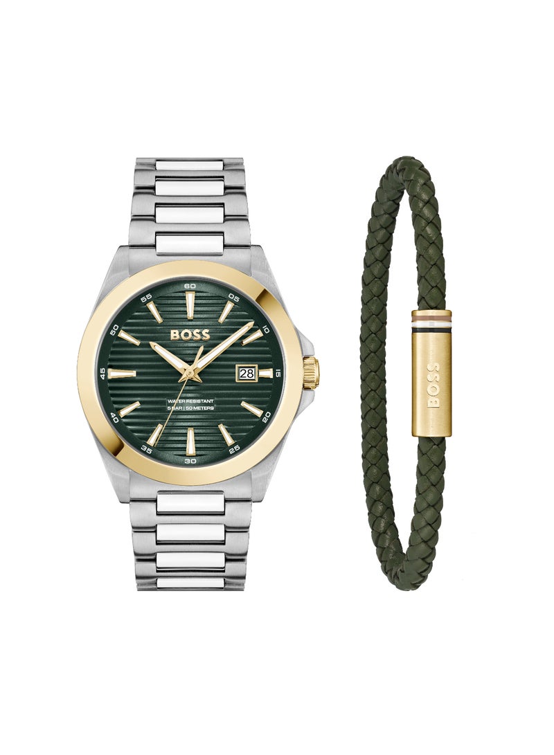 HUGO BOSS WATCH ROUND ANALOG MEN'S OLIVE GREEN CASE WATCH - 1570179 - Image 1