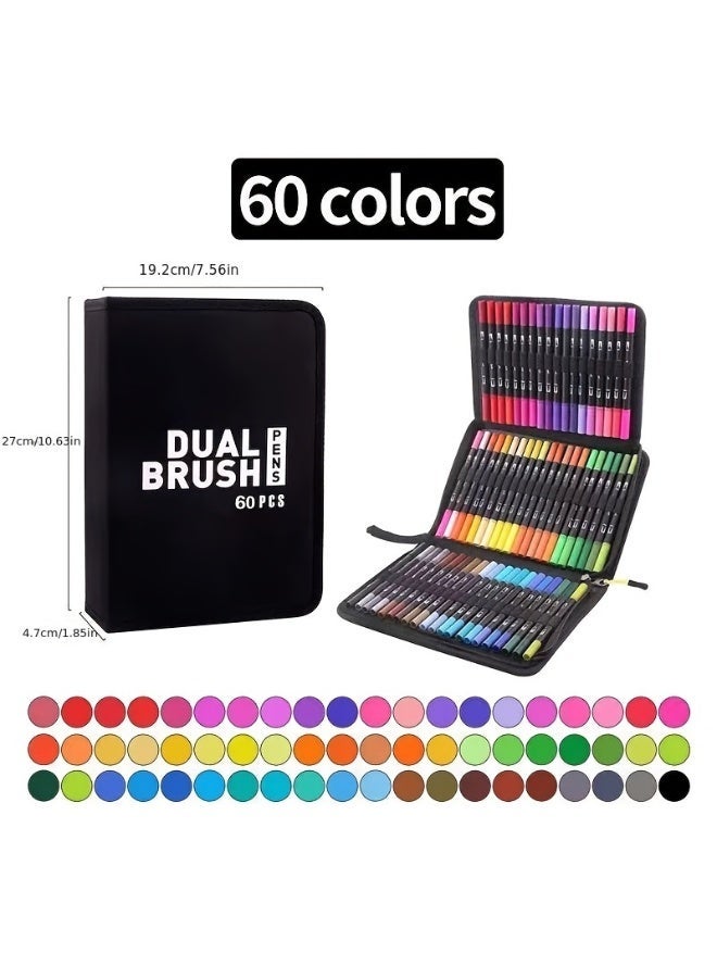 60-color double-head marker pens, painting watercolor pens, art-specific hatching and outlining pen sets, doodling pens with hatching and outlining functions, marker pen gift box sets - Image 1