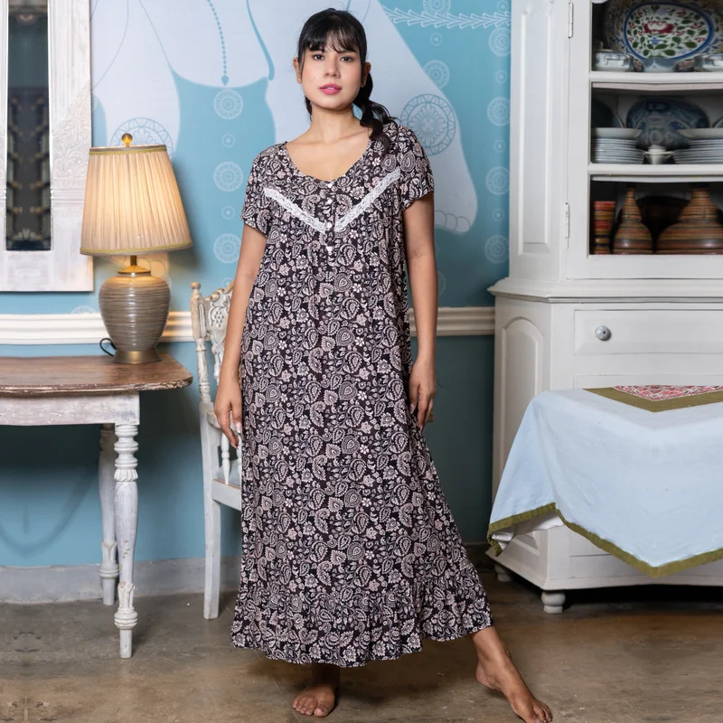 Aadaraya Aadaraya Night Dress Short Sleeves Printed