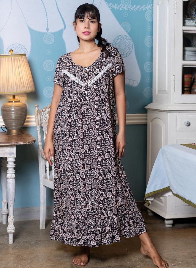 Aadaraya Night Dress Short Sleeves Printed - Image 1