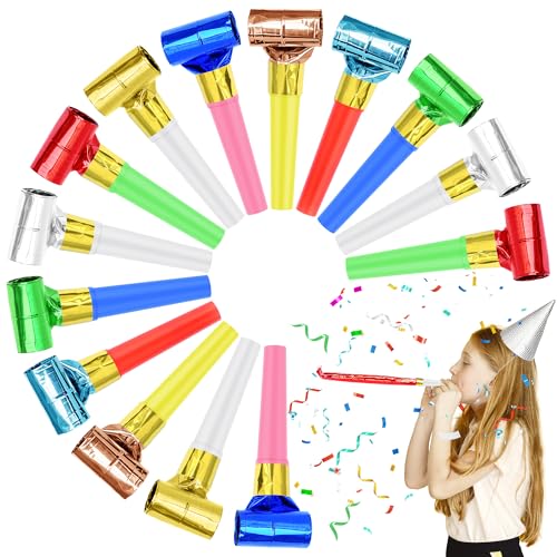Twavang 24 Pcs Party Blower Colorful Blowouts Noisemakers Birthday Blowouts Whistles for Party FavorsColorful Metallic Roll - Image 1
