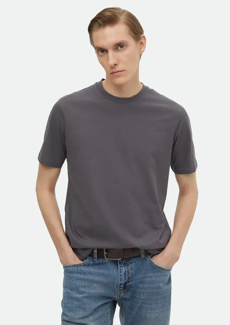 RAMSEY Dark Grey Plain Crew Neck 100% Cotton T-Shirt