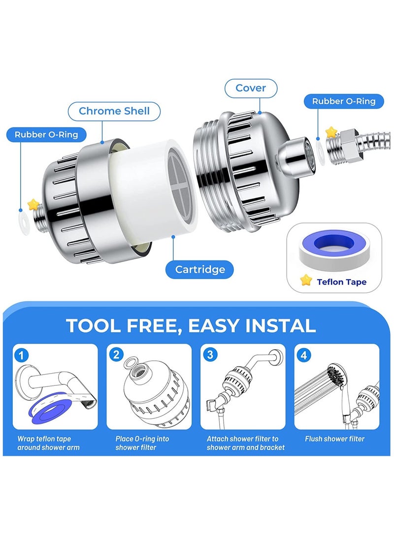 SOLARAE Shower Filter 20 Stage Showerhead Filter for Hard Water Shower Water Filter with 2 Replaceable Filter Cartridges for Removing Chlorine Fluoride, Polished Chrome - Image 4