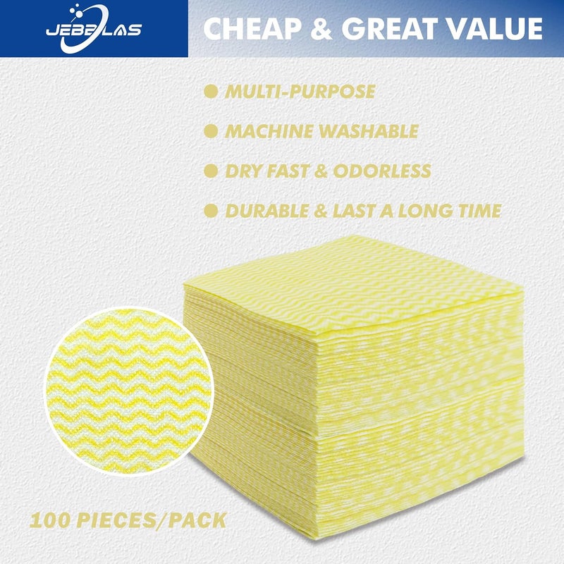 Jebblas Reusable Cleaning Cloths Handi Wipes Reusable Cloths Dry Cleaning Cloths Dish Towel Dish Cloths Handy Cleaning Wipes,Pack of 100, Yellow - Image 3