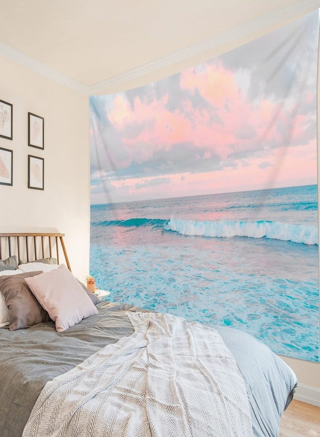 ال بي نسيج جداري من إل بي أوشن بينك سكاي، نسيج جداري بلون أزرق مخضر مع سحاب وردي لغرفة النوم، نسيج جداري بألوان الباستيل يصور منظرًا طبيعيًا لغرفة المعيشة، مقاس 60 × 40 بوصة - Image 2