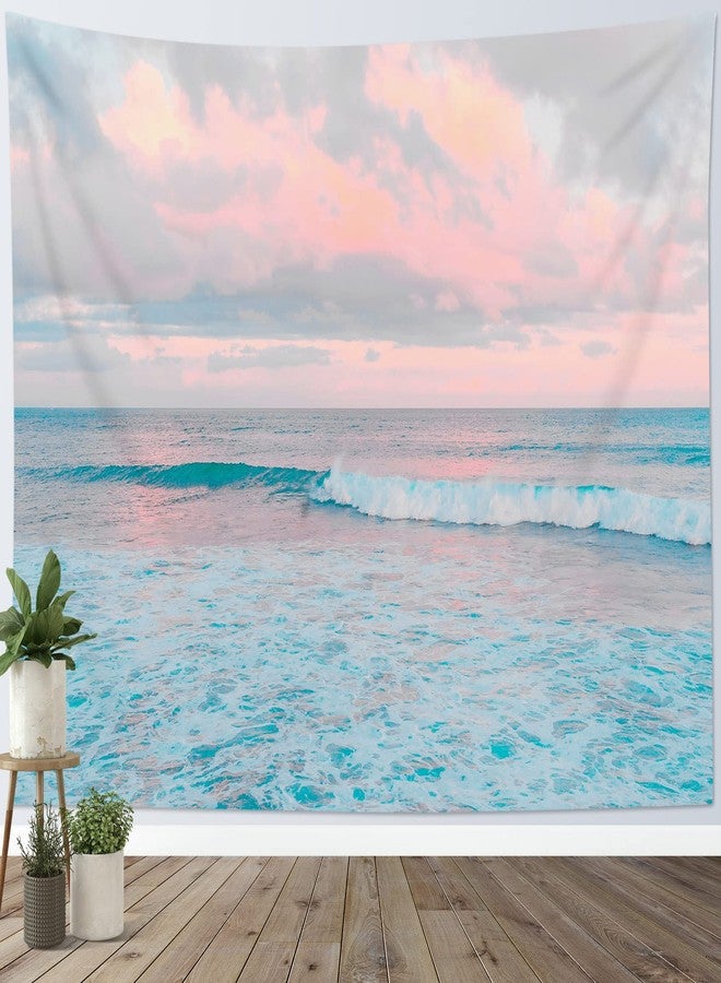 ال بي نسيج جداري من إل بي أوشن بينك سكاي، نسيج جداري بلون أزرق مخضر مع سحاب وردي لغرفة النوم، نسيج جداري بألوان الباستيل يصور منظرًا طبيعيًا لغرفة المعيشة، مقاس 60 × 40 بوصة - Image 3