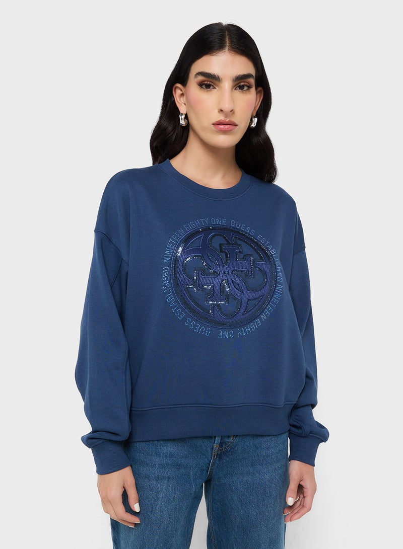 GUESS Crew Neck 4G Logo Hotfix Sweatshirt  - Image 1
