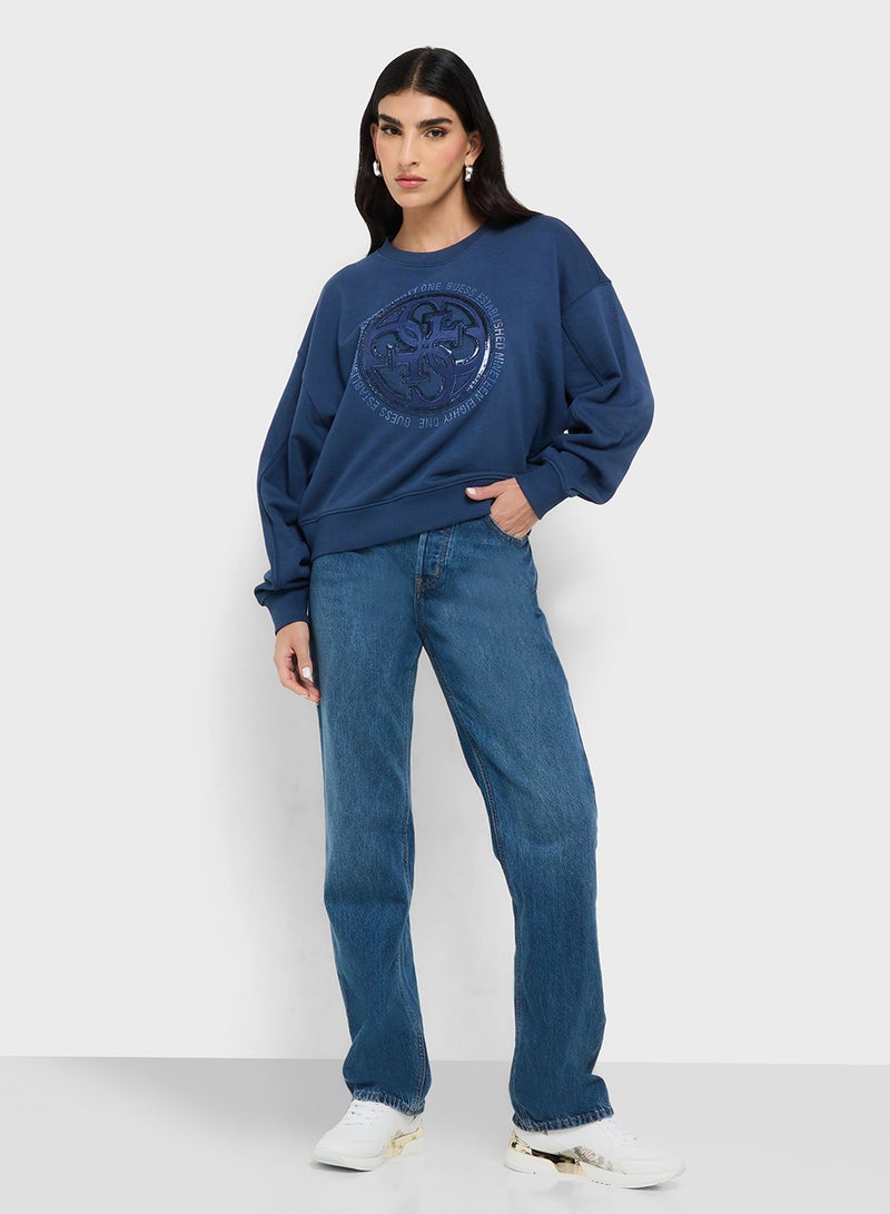 GUESS Crew Neck 4G Logo Hotfix Sweatshirt  - Image 4