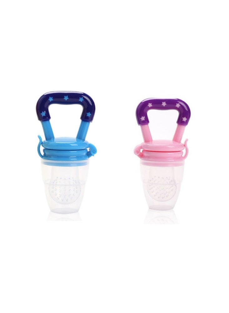 Valshar Baby food mesh bag chew-resistant pacifier, safe silicone material, cute star-shaped handle design! Two-piece set of blue and pink, help the baby grow healthily, suitable for the early stage of complementary food, easy to grasp and clean, suitable for home and travel - Image 1