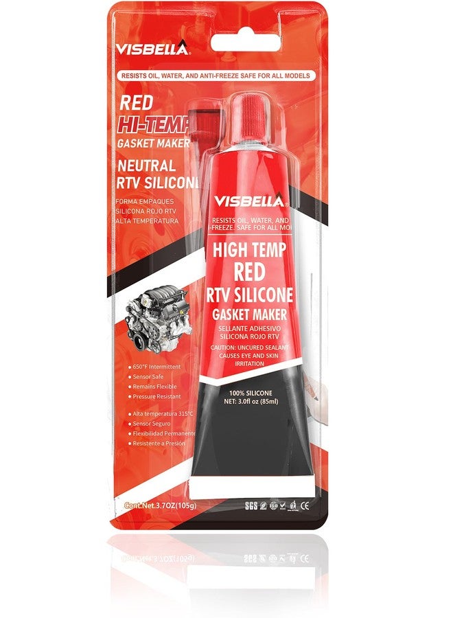 Visbella High Temperature RTV Silicone Gasket Maker, Sealed Oil Resistant Waterproof Quick Dry Liquid for Bonding Internal Combustion, Steam Turbines, Automotive Engine Parts 3.7OZ (1, Red) - Image 1