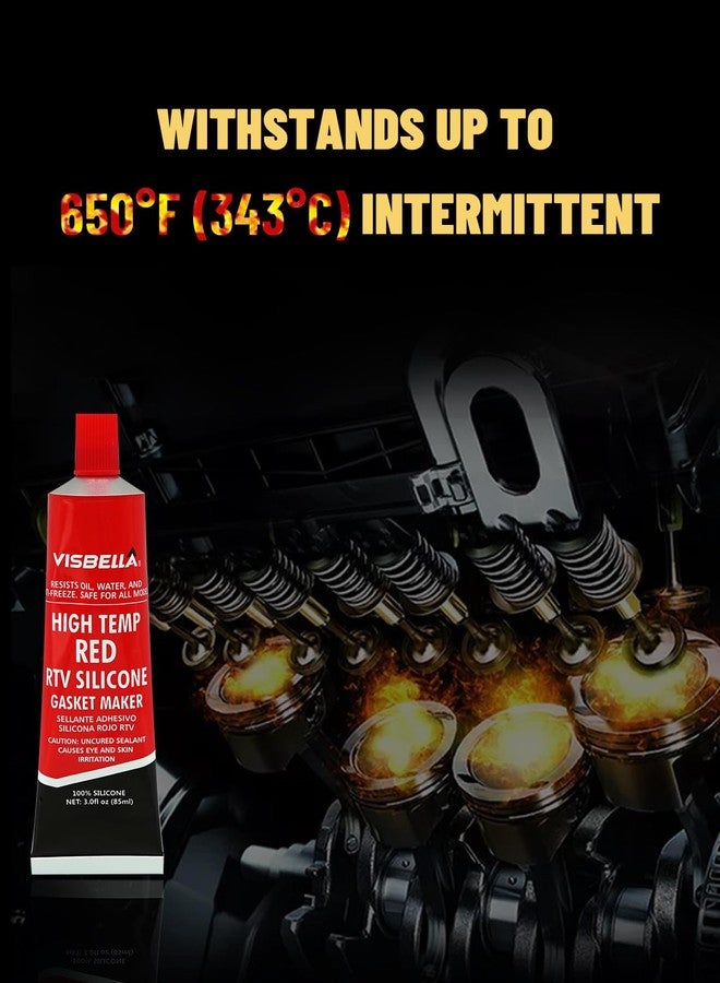 Visbella High Temperature RTV Silicone Gasket Maker, Sealed Oil Resistant Waterproof Quick Dry Liquid for Bonding Internal Combustion, Steam Turbines, Automotive Engine Parts 3.7OZ (1, Red) - Image 2