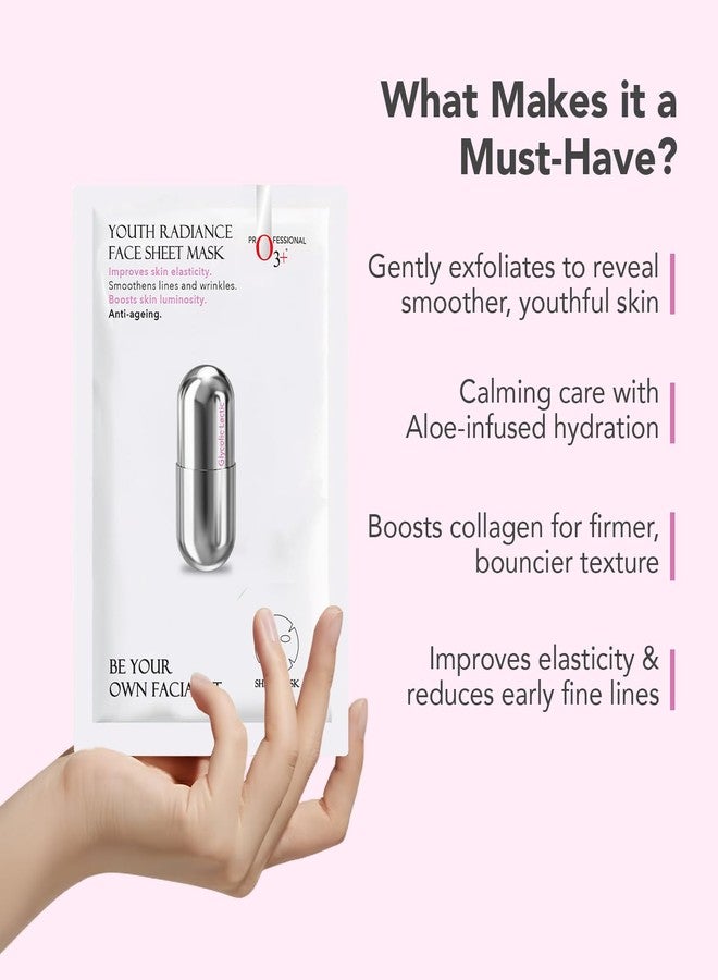 O3+ Facialist Youth Radiance Face Sheet Mask 30g, Collagen & Glycolic Acid for Brightening, Firming Skin, Reduces Fine Lines, Wrinkles & Puffiness, Suitable for All Skin Types - Image 4