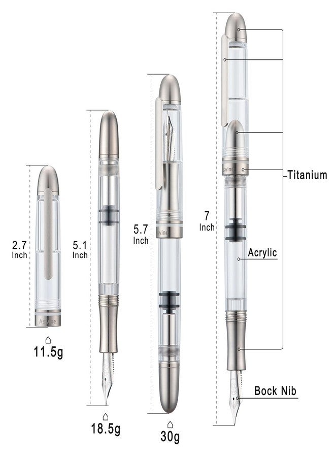 Asvine P36 Titanium Fountain Pen Piston Filling, Bock Extra Fine Nib Clear Transparent Acrylic Smooth Writing Signature Pen Case Gift Set - Image 4