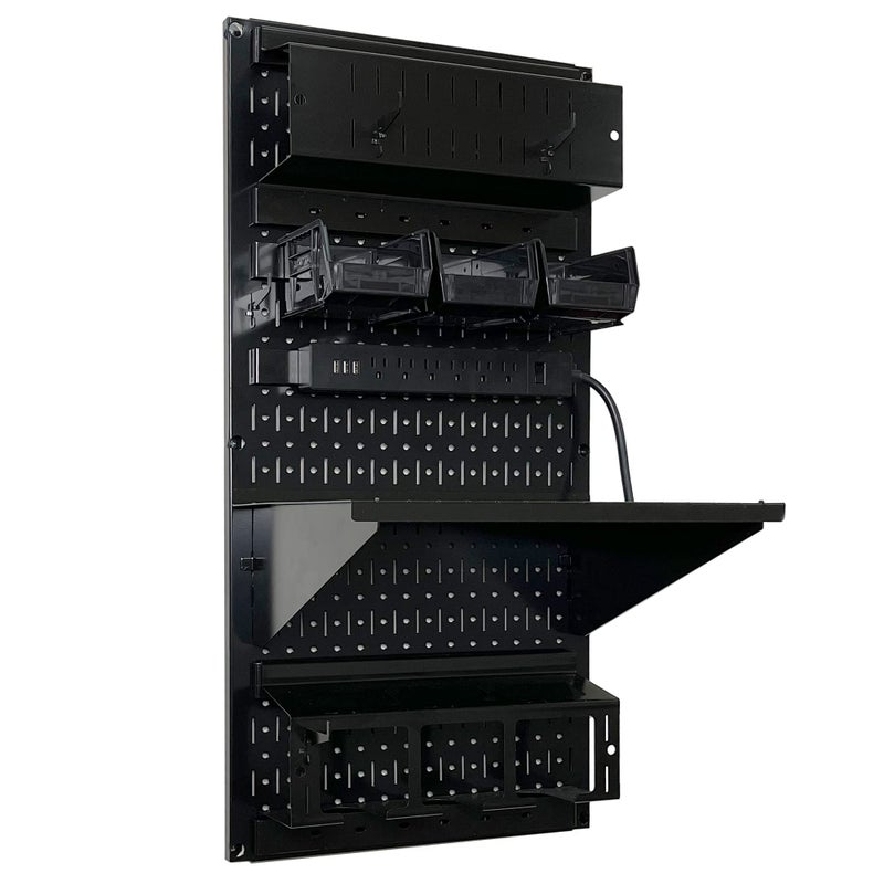 Wall Control Power Tool Storage Organizer Kit Cordless Drill Holder Charging Station Rack 16” x 32” Metal Pegboard Organization System (Black Pegboard) - Image 2