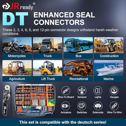 JRready DW5007-03 Deutsch Connector Kit,DT Connector 2 Pin,3 4 6 8 12 Pin Gray IP68 Waterproof Electrical Wire Connectors,Deutsch Crimp Tool 12-22AWG,Size 16 Solid Terminal,Deutsch Pin Removal Tool - Image 2