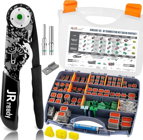 JRready DW5007-03 Deutsch Connector Kit,DT Connector 2 Pin,3 4 6 8 12 Pin Gray IP68 Waterproof Electrical Wire Connectors,Deutsch Crimp Tool 12-22AWG,Size 16 Solid Terminal,Deutsch Pin Removal Tool - Image 1