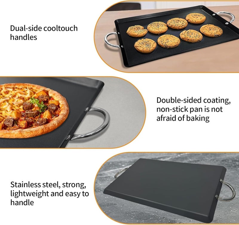 LetFeng ᅟᅠ 26” Double Burner Griddle Nonstick Double Burner Stainless Steels Stove Top Flat Griddle Coated Cool Touch Handle Oven Safe & Compatible With All Stovetops Black And Silver - Image 4