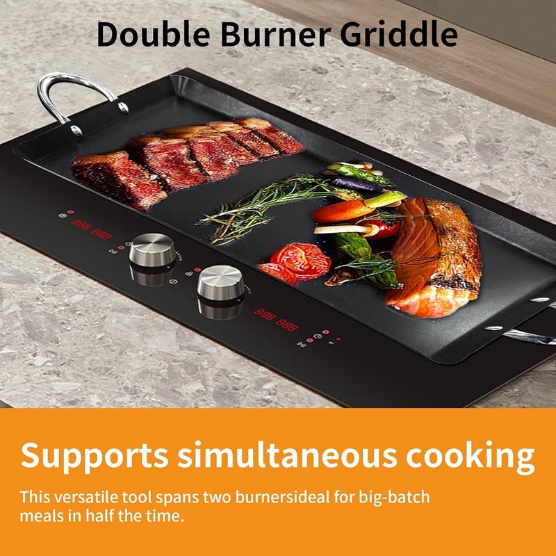 LetFeng ᅟᅠ 26” Double Burner Griddle Nonstick Double Burner Stainless Steels Stove Top Flat Griddle Coated Cool Touch Handle Oven Safe & Compatible With All Stovetops Black And Silver - Image 5