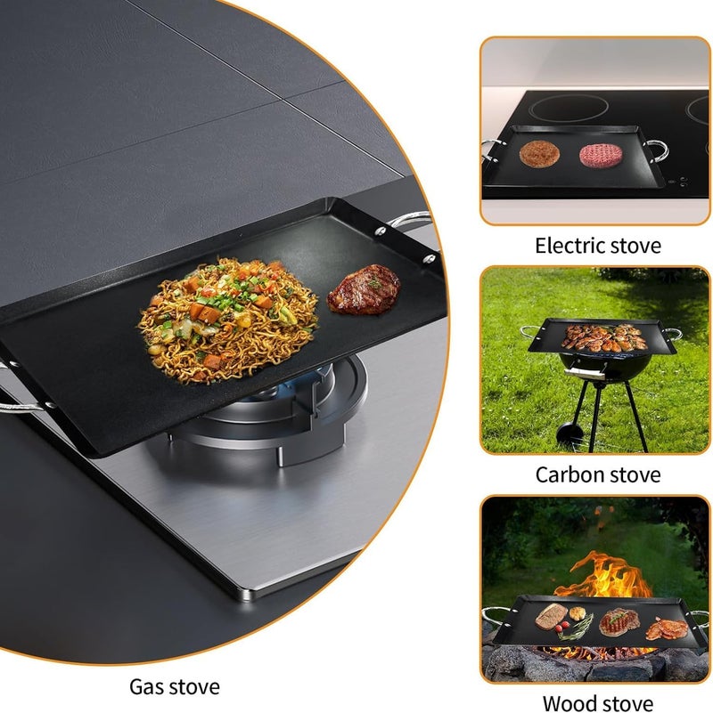 LetFeng ᅟᅠ 26” Double Burner Griddle Nonstick Double Burner Stainless Steels Stove Top Flat Griddle Coated Cool Touch Handle Oven Safe & Compatible With All Stovetops Black And Silver - Image 2