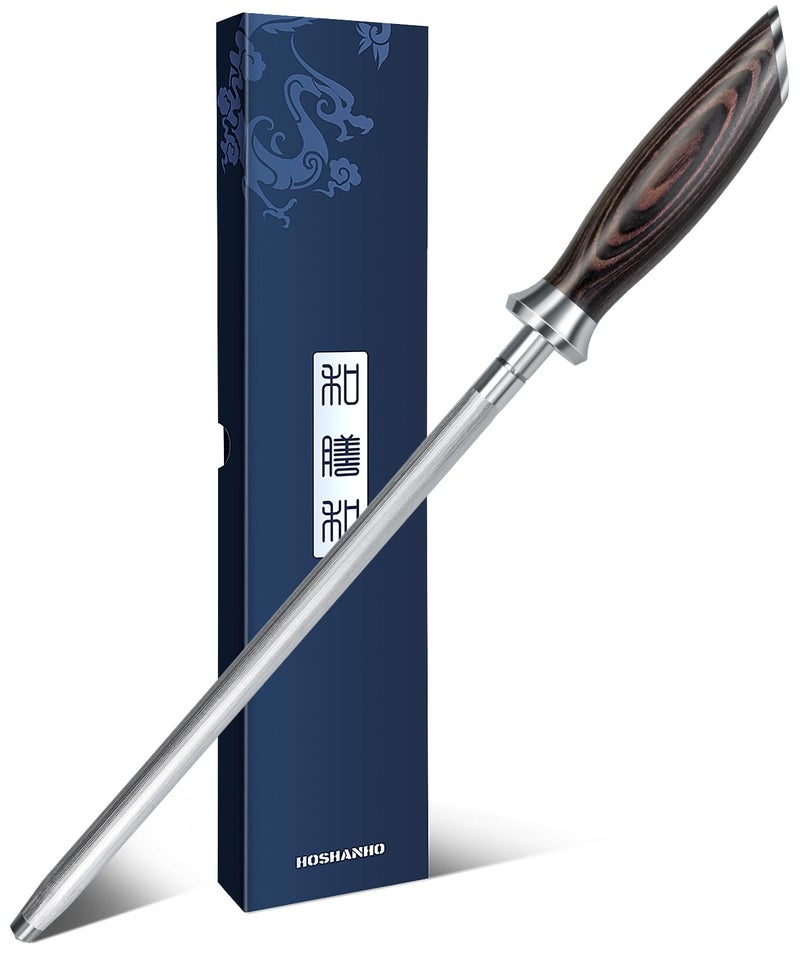 HOSHANHO Honing Rod,10 Inch Professional Kitchen Knife Sharpener Rod, Japanese High Carbon Knife Sharpening Steel with Ergonomic Pakkawood Handle, Ideal for All Chef Knives - Image 1