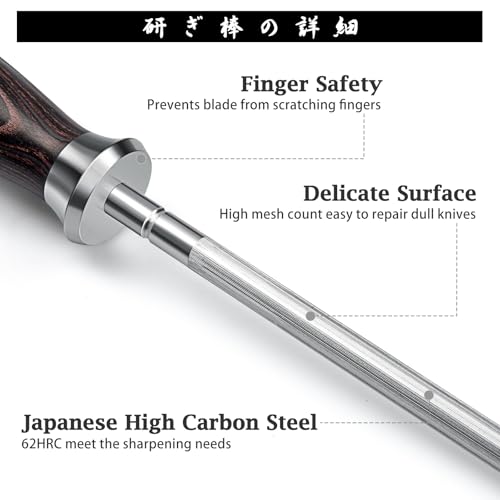 HOSHANHO Honing Rod,10 Inch Professional Kitchen Knife Sharpener Rod, Japanese High Carbon Knife Sharpening Steel with Ergonomic Pakkawood Handle, Ideal for All Chef Knives - Image 2