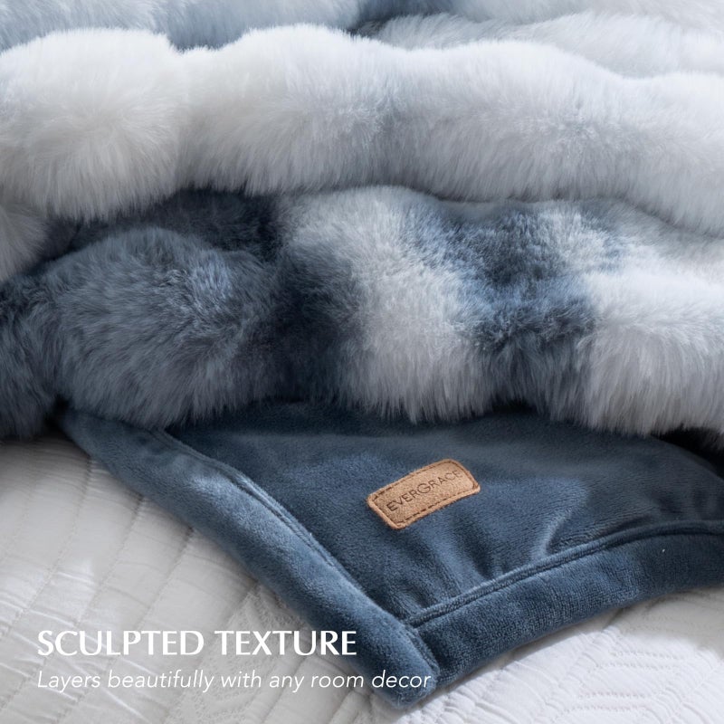 EverGrace Ultra Soft Luxury Fluffy Faux Rabbit Fur Throw Blanket, Thick Warm Bubble Throw for Bed, Cozy Plush Reversible Blankets for Couch, Chair, Sofa, Cloud Blue, 50x60 Inches - Image 5