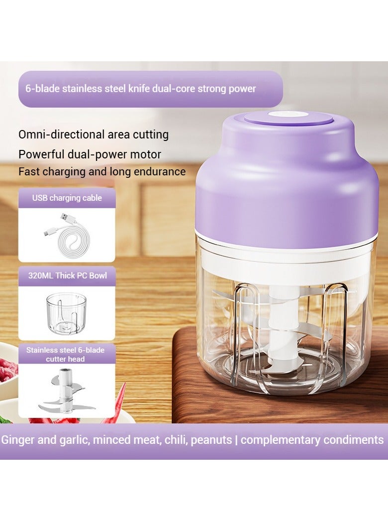 Hihonor Electric chopper, Electric Mini Garlic Mixer Blender Multifunctional Food Supplement Machine, Beat Garlic Chopped, Onion, Meat Crusher, USB Charging,320ml(Purple)  - Image 2