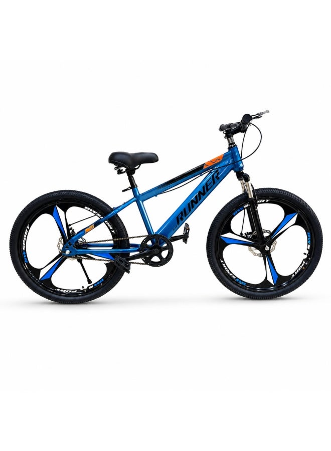 RUNNER MAG 24" Bicycle with 3-Spoke Mag Alloy Wheels, Dual Disc Brakes, Front Suspension, Carbon Steel Frame, Quick Release Seat, Fully Assembled - Image 1