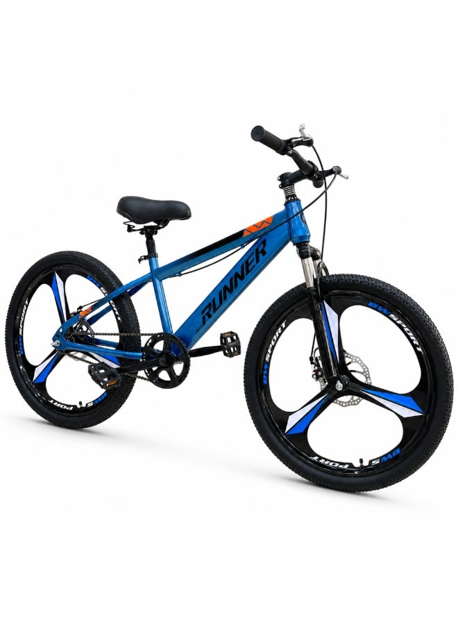 RUNNER MAG 24" Bicycle with 3-Spoke Mag Alloy Wheels, Dual Disc Brakes, Front Suspension, Carbon Steel Frame, Quick Release Seat, Fully Assembled - Image 3