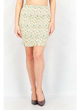 Women  Regular Fir Elasticized Mini Skirt, Golden Flor