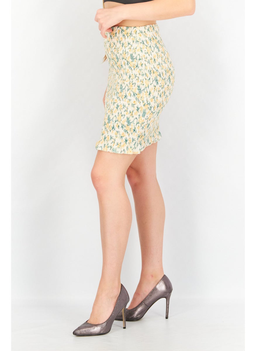 Love Triangle - Women  Regular Fir Elasticized Mini Skirt, Golden Flor - Image 1