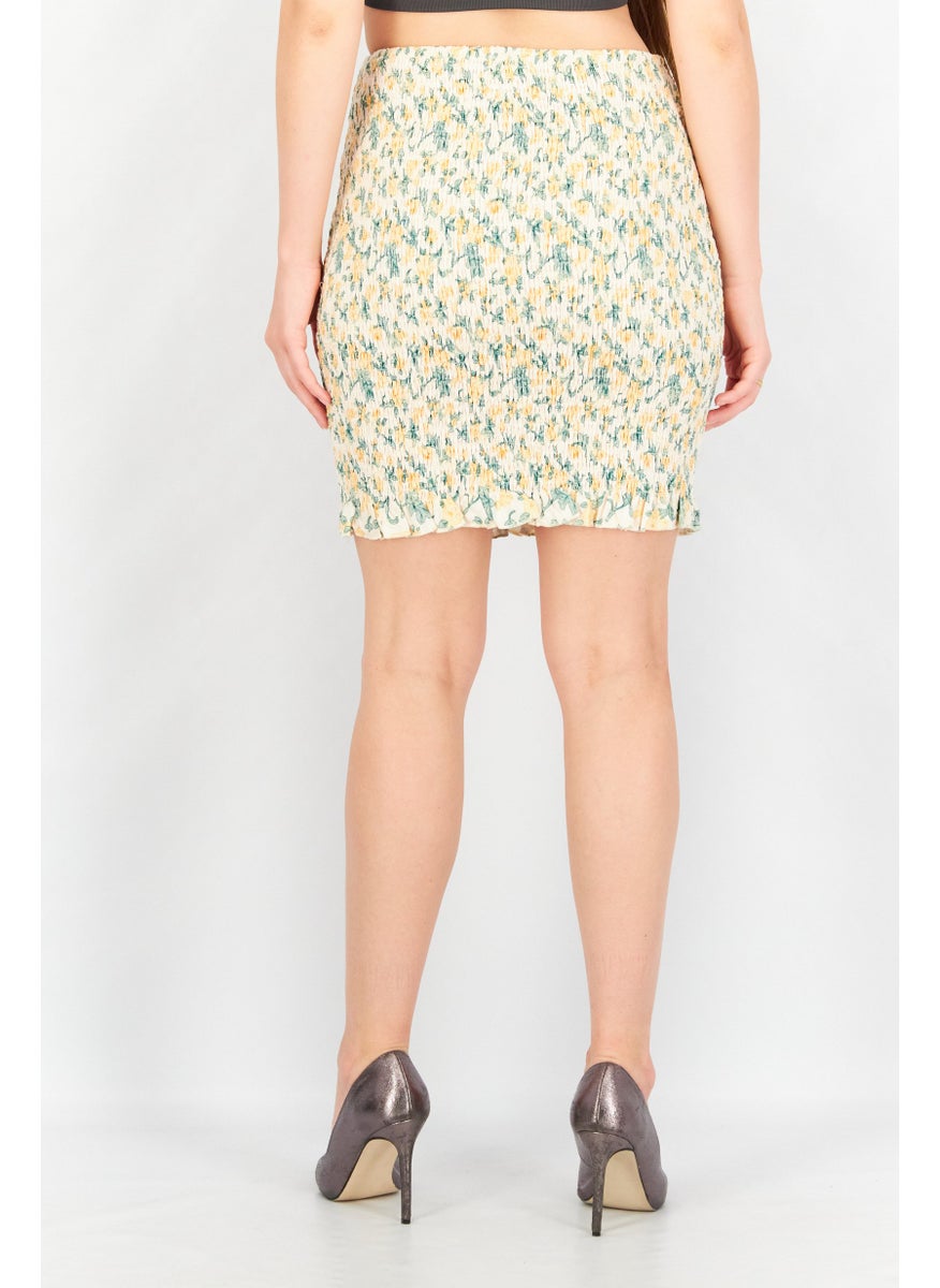 Love Triangle - Women  Regular Fir Elasticized Mini Skirt, Golden Flor - Image 1