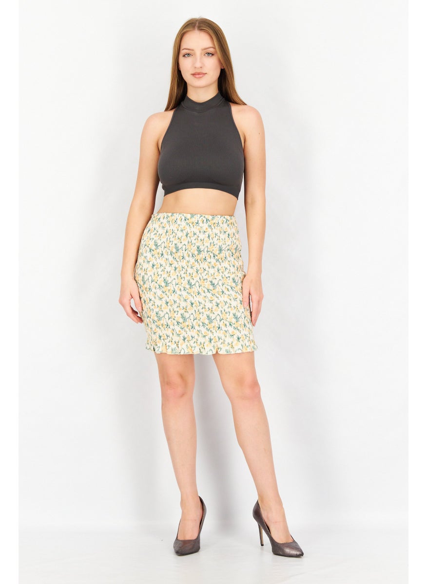 Love Triangle - Women  Regular Fir Elasticized Mini Skirt, Golden Flor - Image 1