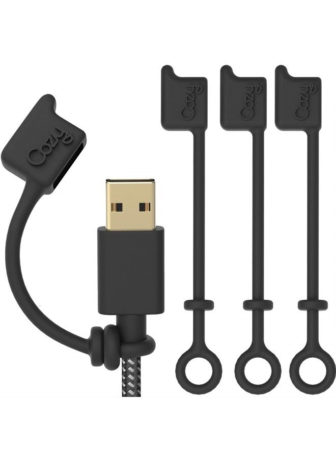 Cozy [4-Pack] Cozy USB Caps/Covers/Tether for USB A Cables with Dust Protection, Protects During Travel, Portable, Designed by Cozy (USB A Black) - Image 1