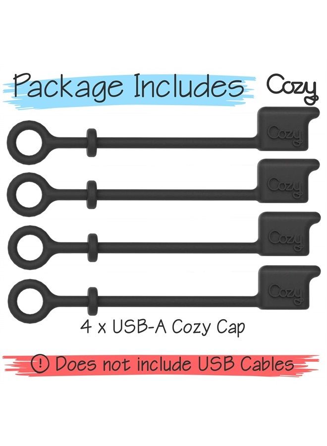 Cozy [4-Pack] Cozy USB Caps/Covers/Tether for USB A Cables with Dust Protection, Protects During Travel, Portable, Designed by Cozy (USB A Black) - Image 3