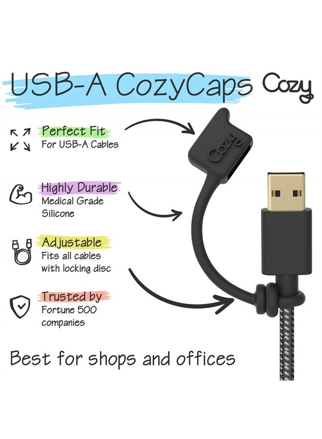 Cozy [4-Pack] Cozy USB Caps/Covers/Tether for USB A Cables with Dust Protection, Protects During Travel, Portable, Designed by Cozy (USB A Black) - Image 4
