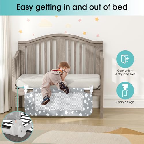 NUTIKAS Crib Rail Guard for Toddlers 354 Toddler Bed Rails Convertible Safety Side Protector Swing Down Mesh Breathable Bed Barriers with Reinforced Anchor Safety - Image 3