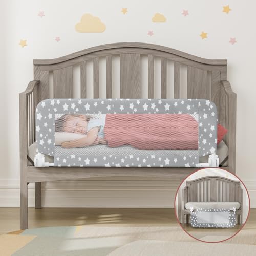 NUTIKAS Crib Rail Guard for Toddlers 354 Toddler Bed Rails Convertible Safety Side Protector Swing Down Mesh Breathable Bed Barriers with Reinforced Anchor Safety - Image 1