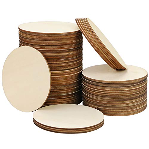 SKPPC 80 Pieces 4 Inch Unfinished Wood Circles Rounds Wooden Cutouts for Crafts, Door Design, Christmas Decorations, Coasters and DIY Home Decor - Image 1