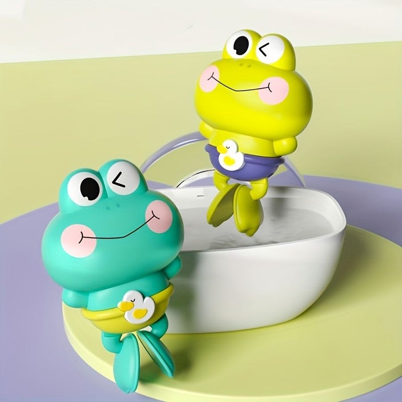 Green Wind Up Frog Water Spray Toy 4.92 Inch Plastic Bath Shower Fun - Image 3