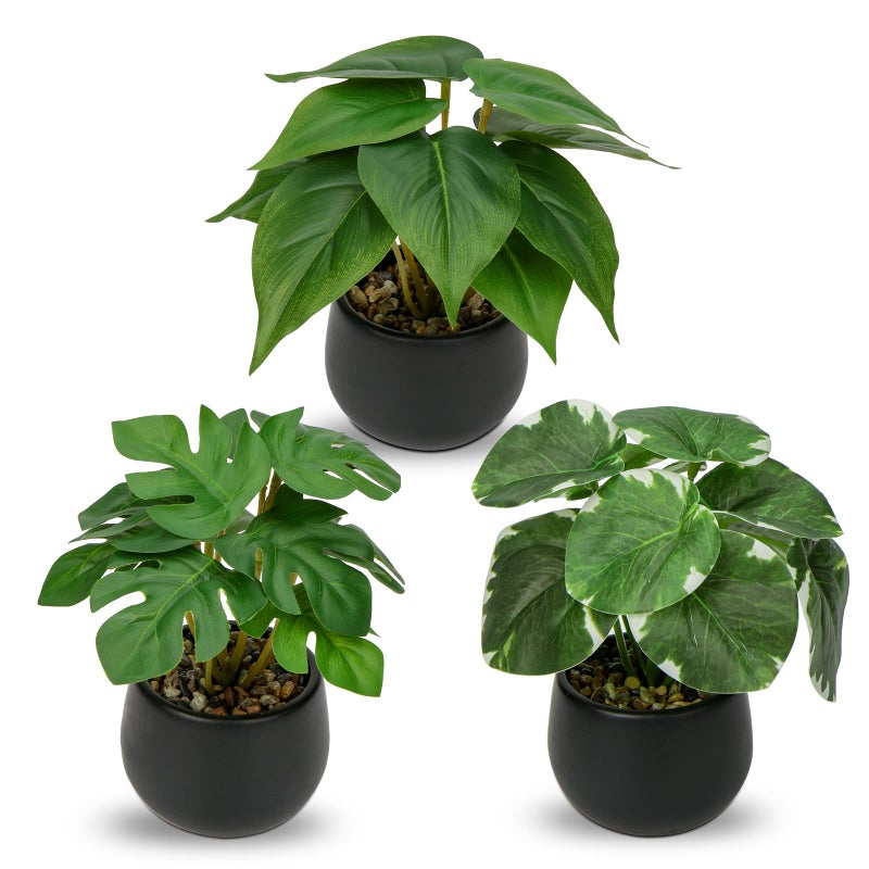 Briful 3PCS Fake Plants Potted Artificial Plants Mini Faux Plants in Black Ceramic Pots Greenery Dcor for Home Office Table Room Farmhouse Indoor Decoration - Image 2